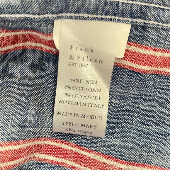 Frank & Eileen Mary Classic Shirtdress Italian Linen Red Navy Stripe Size Large - Picture 13 of 14